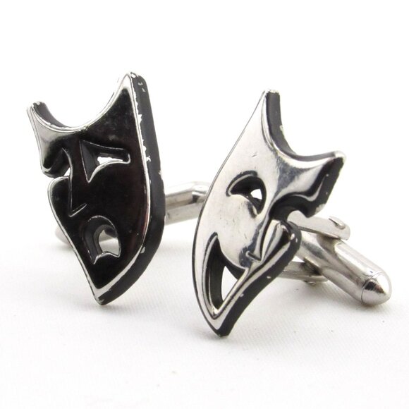 Vintage Swank Comedy & Tragedy Mask Cufflinks - Picture 2 of 12